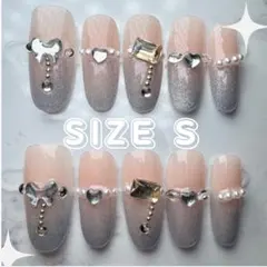 【現品限定】ヌーディー×シルバーマグ フレン風 ミディアムオーバル ネイルチップ