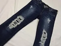 アズールバイマウジー☆濃紺リペアスキニー☆L☆ウェスト約82cm