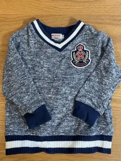 ミキハウス　エンブレム付きネイビーVネックトレーナー　90cm