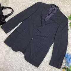 極美品　ニューヨーカー　ビジネスジャケット　ダークグレー　背抜き　リネン混　M