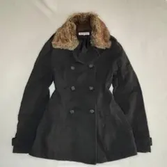 美シルエット ファー襟付き トレンチ風コート ブラック M ベルト付き 秋冬