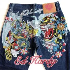 Ed Hardy❤32インチ エドハーディー 濃紺デニムジーンズ タトゥー刺繍