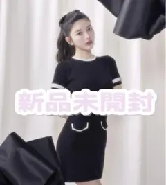 ダーリッチ バイカラーラインニットミニワンピース　ブラック　ロゴ　新品　FL