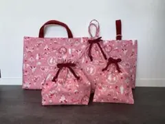 入園入学グッズ　5点セット　不思議の国のアリス柄　ピンク　キルト　レッスンバッグ