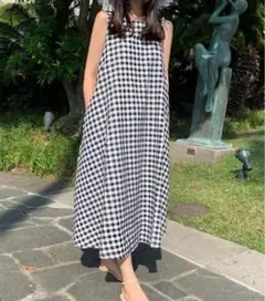 【新品】ギンガムチェックワンピース ノースリーブワンピース 夏 ゆったり