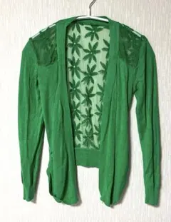グリーン ✴︎レースカーディガン 長袖　M size