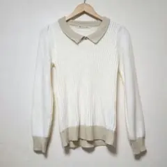 マジェスティックレゴン　襟付きバイカラーニット　オフホワイト