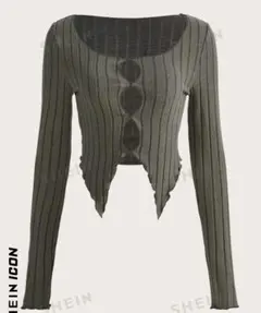 SHEIN ICON カットアウトTシャツ オリーブグリーン