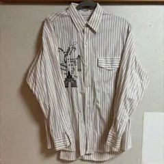 ストライプ柄長袖シャツ刺繍付き