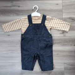 petit main ストライプ長袖 デニム　ロンパース 80