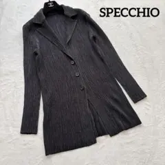 SPECCHIO スペッチオ✨プリーツ ロングカーディガン 襟付き 黒　L