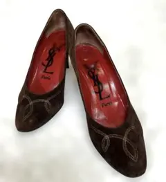 YSL ブラウン スエード ハイヒールパンプス