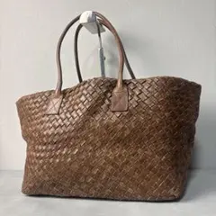 良品✨Leilian トートバッグ 編み込み レザー ブラウン 本革