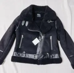 【未使用】ZARA ムートンジャケット　コート　黒　ブラック　ボア　ライダース