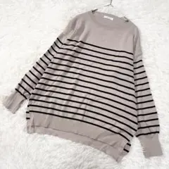 【a.v.v アーヴェヴェ】洗える✨ボーダーニット グレージュ M 体型カバー