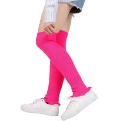 レッグウォーマー ピンク レディース防寒 リブ編み 靴下 冷え対策 ヨガ バレエ