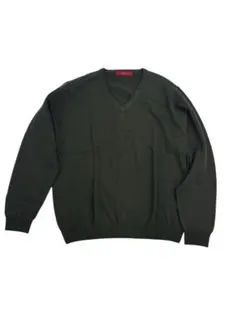 LeCENT ウール100% Vネック セーター ダークグリーン