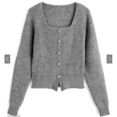 スクエアネックゴールドボタンリブニットカーディガン[an1884]