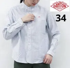 DANTON バンドカラー シャツ長袖シャツ 34 ストライプ ノーカラーシャツ