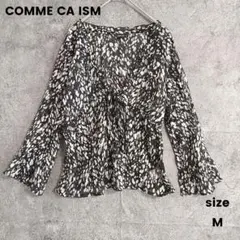 ✨️超美品✨️コムサイズム　シースルーブラウス　総柄 透け　袖フリル　黒　M