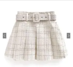 GRL ホワイト ツイード プリーツ ミニスカート