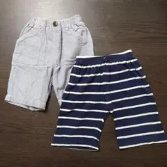 天然素材(綿100%+綿麻混合)コットンストライプ 麻混 ハーフパンツ2枚set