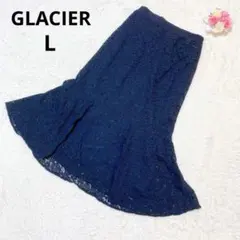 グラシア 花柄レース ロングフレアスカート 紺 大人可愛い L フェミニン 上品