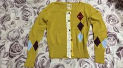 マスタード ダイヤモンドパターン ニットカーディガン