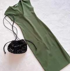 ZARA オリーブグリーン Vネック ノースリーブ ワンピース