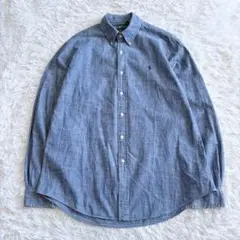 極美品 ラルフローレン シャンブレーシャツ ワンポイント刺繍 インディゴ L