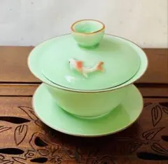 景徳鎮茶器 蓋碗•桃花鳥柄 茶碗九谷焼き萩焼茶道具皿古董品皿急須