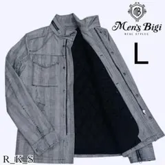 Men's Bigi スタンドカラー ジャケット 千鳥 キルティング グレー Lのサムネイル