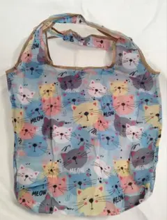 【新品】 カラフルな猫顔柄 エコバッグ 折りたたみ コンパクト 軽量