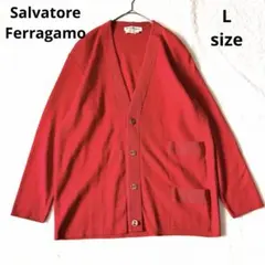 6101 サルヴァトーレフェラガモ ニットカーディガン L レッド 金ボタン