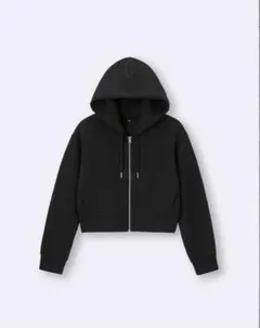 GU ジーユー ダブルフェイスフルジップパーカーQ ショート丈ブラック