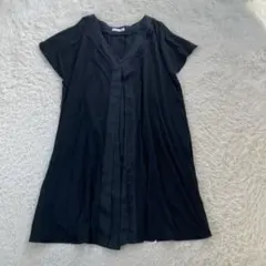 INDEX インデックス Vネック パイピング シフォンワンピース 膝丈 黒M