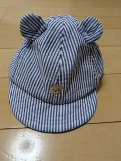 ベビー 帽子 クマ耳付き ストライプ 男の子 44cm