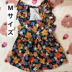 【美品】可愛い♡小花柄 フリルワンピース 犬服 Mサイズ 黒 華やか