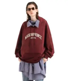 MASONPRINCE オーバーサイズ ウォッシュ加工 カレッジ風 パーカー