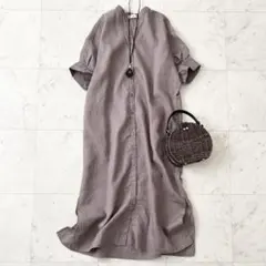 美品♪イエナ　リネン　ワンピース　ロング　バンドカラー　ゆったり　Lサイズ相当