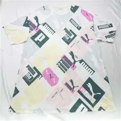 ★ PUMA 総柄ロゴプリントTシャツ Sサイズ メンズ