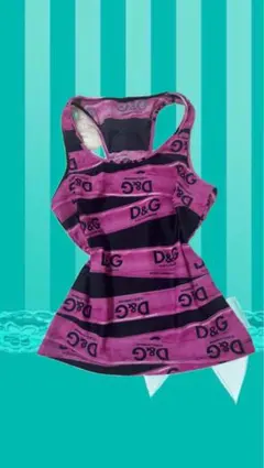 【D&G】ドルチェ＆ガッバーナ タンクトップ ピンク ブラック ロゴ総柄 Y2K