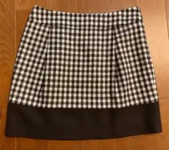 ラバーラ　ウール混　格子柄ラメ入りチェック台形膝丈スカート　ボーダーバイカラー