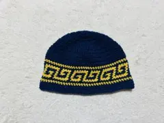 クラッシャーハット　ハンドメイド　バケットハット　ニット帽　ネイビー✖️黄色