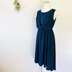 【ロイヤルパーティー】ネックレス付きパーティードレス　ノースリーブ　ウエストゴム