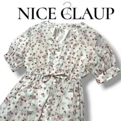 ナイスクラップ 小花柄 半袖ワンピース ウエストリボン