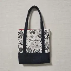トートバッグ　ミニサイズ　花　鳥　デニム　ハンドメイド