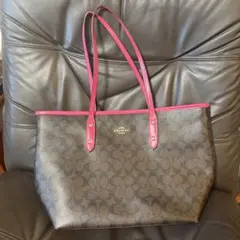 COACH コーチ トートバッグ シグネチャー レザー ファスナー付き