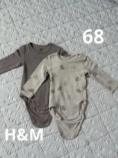 H&M ブラウン・ベージュロンパース 2点セット