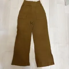 GUリブ ワイドパンツ ブラウン スリット入り